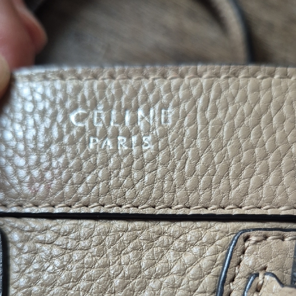 Celine Drummed Calfskin Nano Luggage Dune Taupe Crossbody Purse - Picture 2 of 13